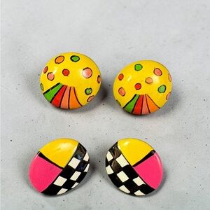 Funky Vintage Button Earrings, 2 pair